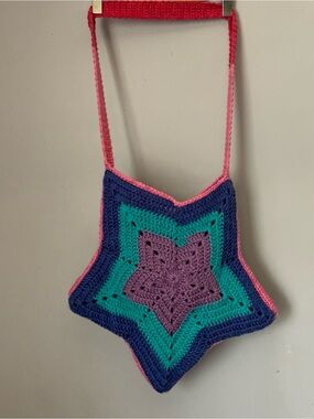 Handmade Star Crochet Crossbody Bag - Purple Teal Blue Pink